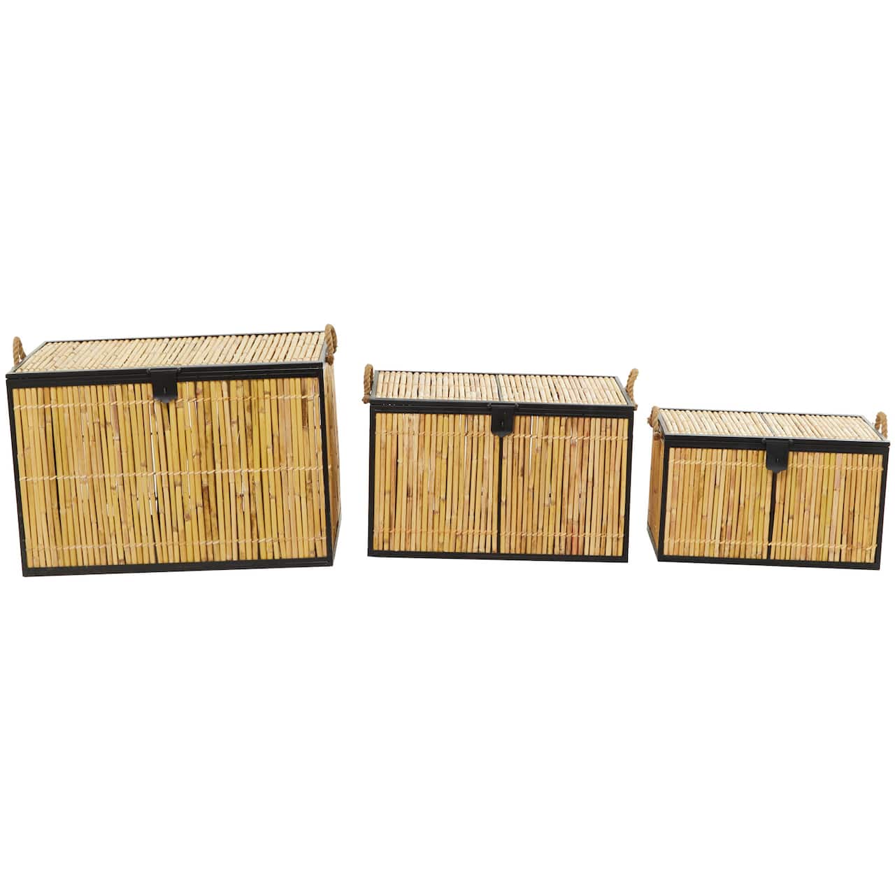 Light Brown Rattan Handmade Nesting Trunk Set of 3 25", 21", 18"